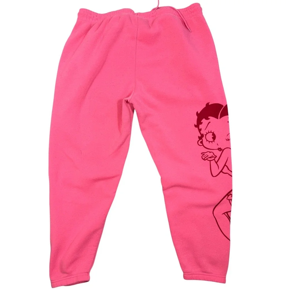Betty Boop Sweatpants Womens XXL Pink Graphic Fleece Joggers Lounge Pants